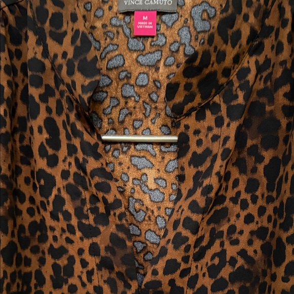 Vince Camuto Brown and Black Leopard V-Neck Blouse - Picture 4 of 9